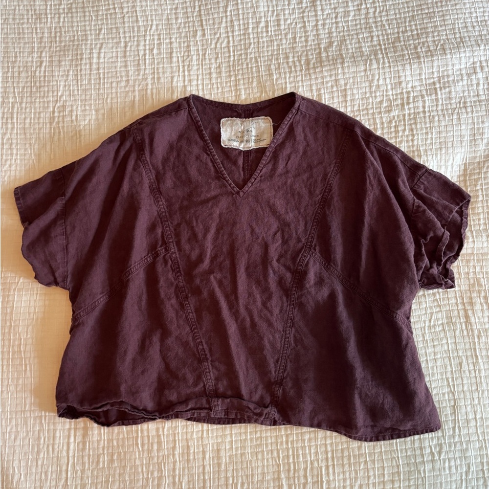 notPERFECTLINEN Women's Short Sleeve V-Neck Top - Deep Purple